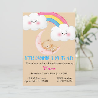 Cartão Cute Boho Little Dreamer Baby Shower Invitation 