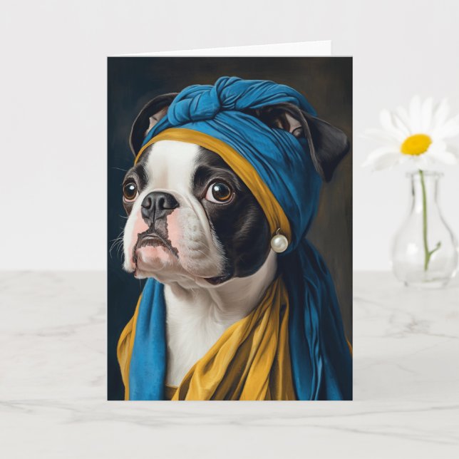 Cartão Cute Boston Terrier Pearl Earring para Todas as Oc (Planta pequena)