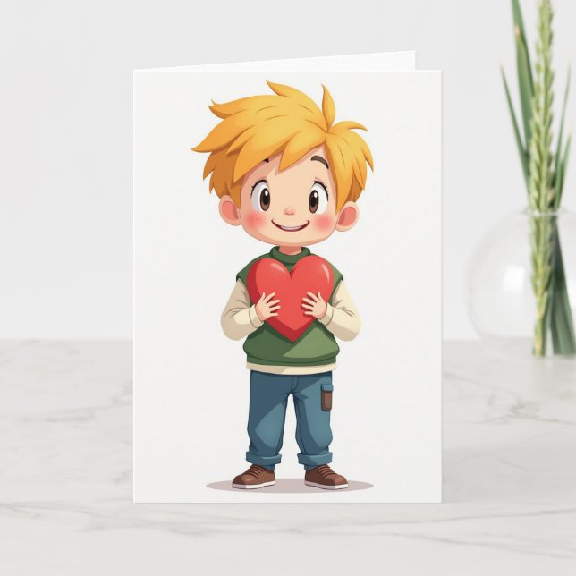 Cartão Cute Boy Love Heart Card (Frente)