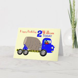 Cartão Cute Boys Cement Mixer Truck Birthday