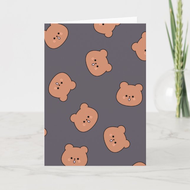Cartão Cute Brown Teddy Bear Face Pattern Dark Blue (Frente)