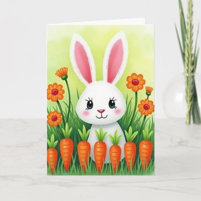 Cartão Cute Bunny And Veggies Card (Frente)
