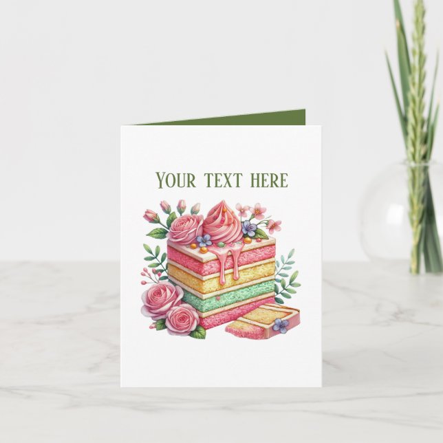 Cartão Cute cake slice customizable bakery vendors (Frente)