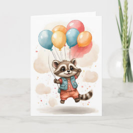 Cartão Cute capa de guaxinim em aquarela Balões Branco