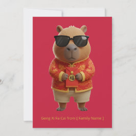 Cartão Cute Capybara Chinese New Year Red Gold Custom 
