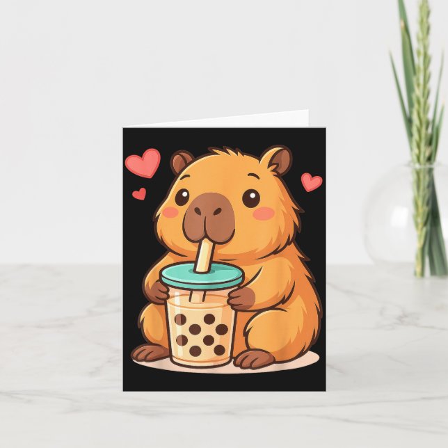 Cartão Cute Capybara Kawaii Anime Drinking Bubble Tea Lov (Frente)