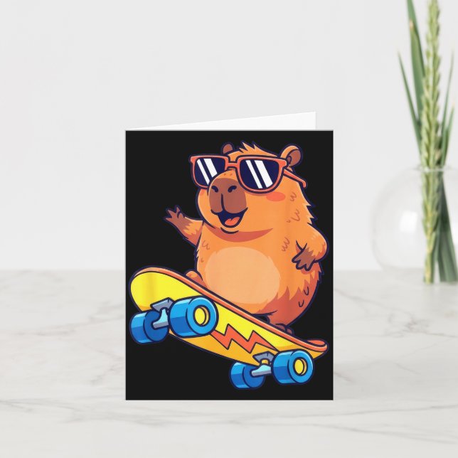 Cartão Cute Capybara Skateboarding Chill Animal Lover Art (Frente)