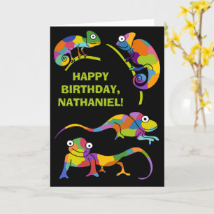 Cartão Cute Cartoon Chameleons Personalized Birthday