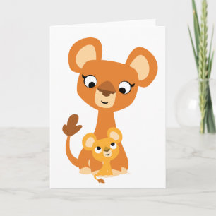 Cartão Cute Cartoon Mother Lion and cub Greeting card