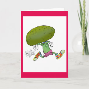Cartão Cute cartoon running Broccoli, on a greeting card.