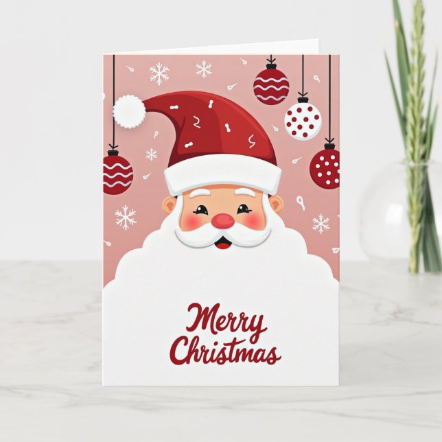 Cartão Cute Cartoon Santa Claus Face Merry Christmas Card (Frente)