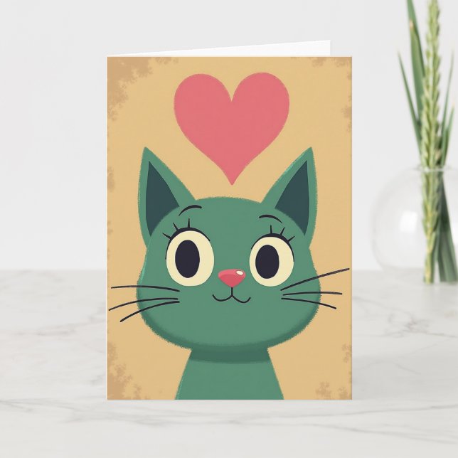 Cartão Cute Cat Love Heart Card (Frente)