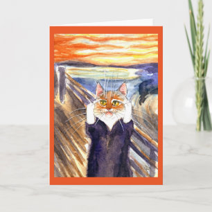 Cartão Cute cat The Scream spoof greeting card
