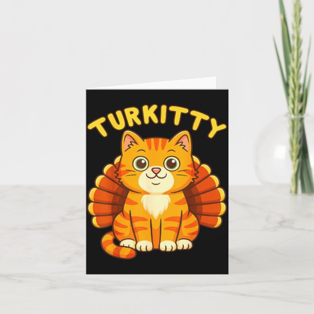 Cartão Cute Cat Turkey Funny Thanksgiving For Men Women K (Frente)