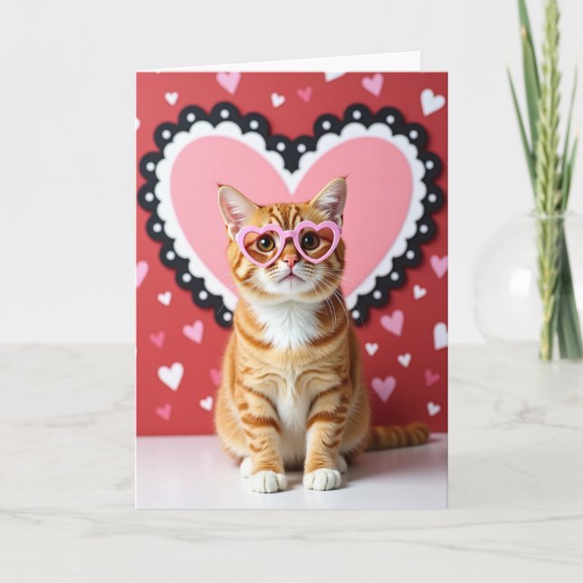Cartão Cute Cat Valentines Heart Card (Frente)