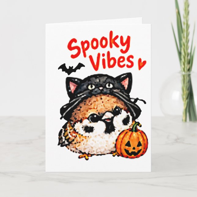 Cartão Cute Chibi Pardal Pássaro Halloween (Frente)