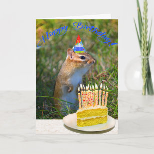 Cartão Cute chipmunk in party hat birthday
