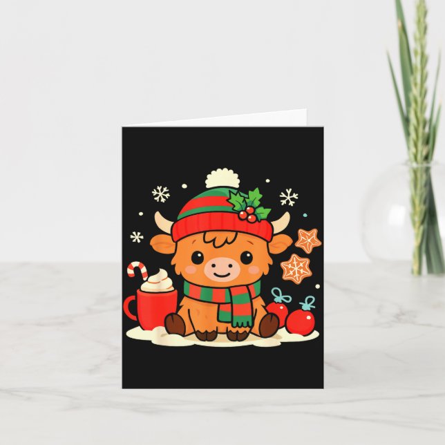 Cartão Cute Christmas Highland Cow Heifer Xmas Farm Anima (Frente)