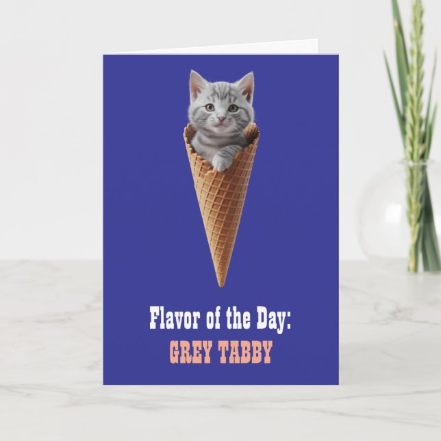 Cartão Cute Cinza Tabby Cone Saudação (Frente)
