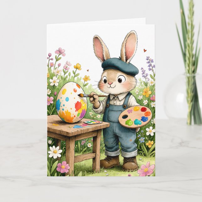 Cartão Cute Coelho de Páscoa Pintando Ovo Páscoa Capricho (Frente)