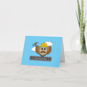 Cartão Cute Construction Worker Owl with Hard Hat Cartoon