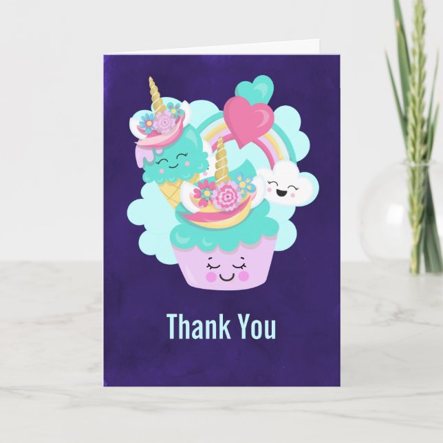 Cartão Cute Cupcake e Feliz Sorvete Obrigado (Frente)