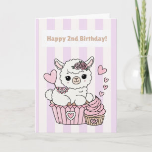 Cartão Cute Cupcake Llama Cumprimentos de Aniversário, Em