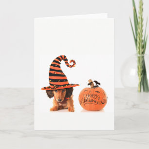 Cartão Cute Dachshund pup Halloween