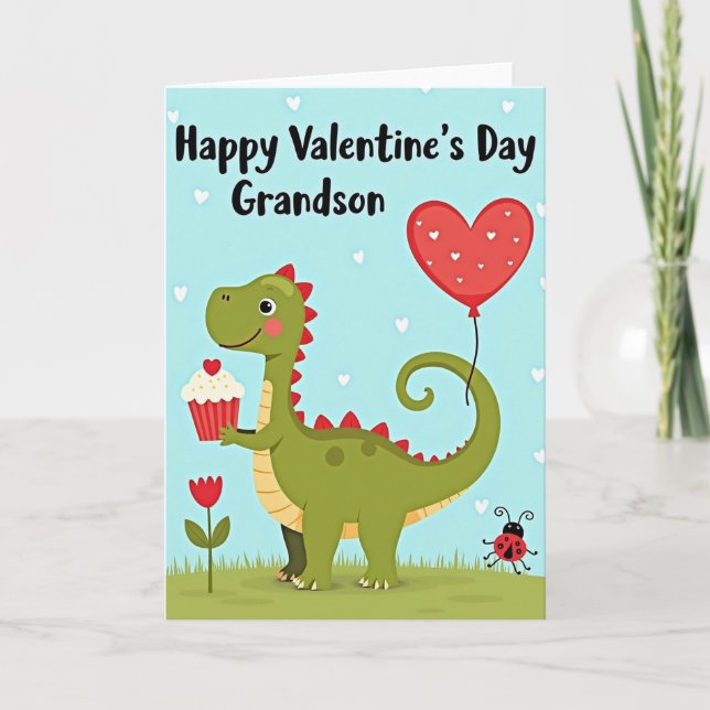 Cartão Cute Dinosaur Grandson Valentine Card (Frente)