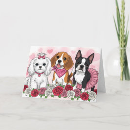 Cartão Cute Dog Trio Roses Valentine's Day Card - Pet Lov