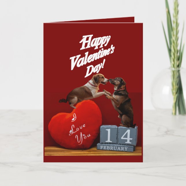 Cartão Cute Dog Valentine’s Day Folded Greeting Card (Frente)