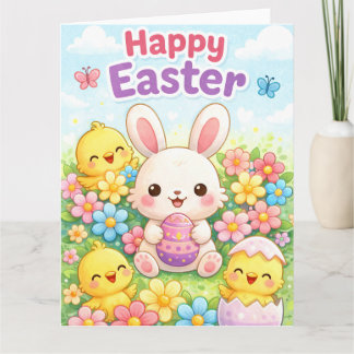 Cartão Cute Easter Bunny & Chicks | Happy Easter