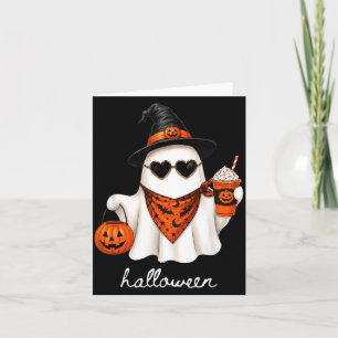 Cartão Cute Fantasma Bruxa Chapéu Abóbora Café Halloween