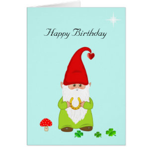 Cartão Cute Feliz Gnome com Aniversário de Ferradura