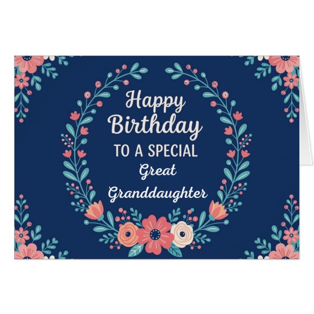 Cartão Cute Floral Birthday Card for Great Granddaughter (Frente Horizontal)