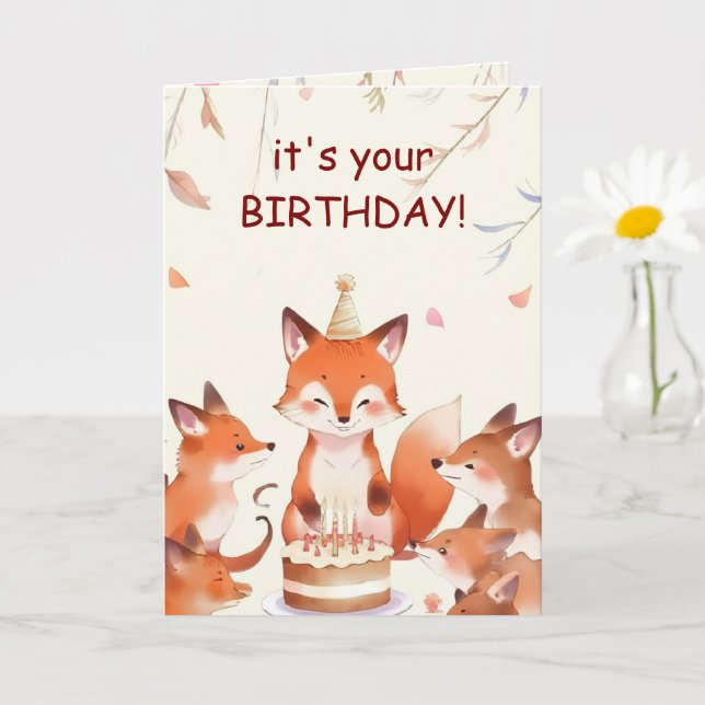 Cartão Cute Fox Birthday Card for Kids (Planta pequena)