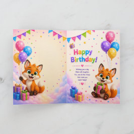 Cartão Cute Fox Happy Birthday Card for Kids 