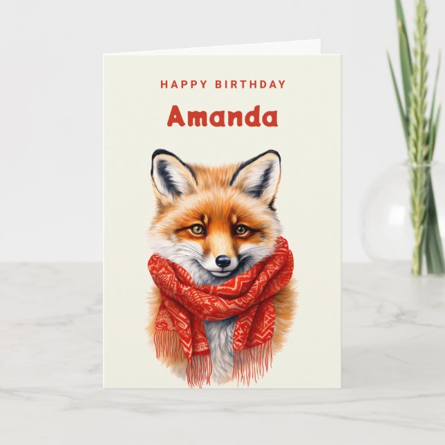Cartão Cute Fox in a Red Scarf Autumn Image Birthday (Frente)