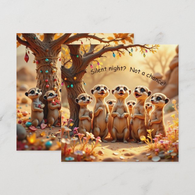Cartão Cute, Funny No Silent Night Meerkat Christmas Card (Frente/Verso)