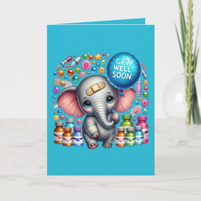 Cartão Cute get well soon elephant add message  (Frente)
