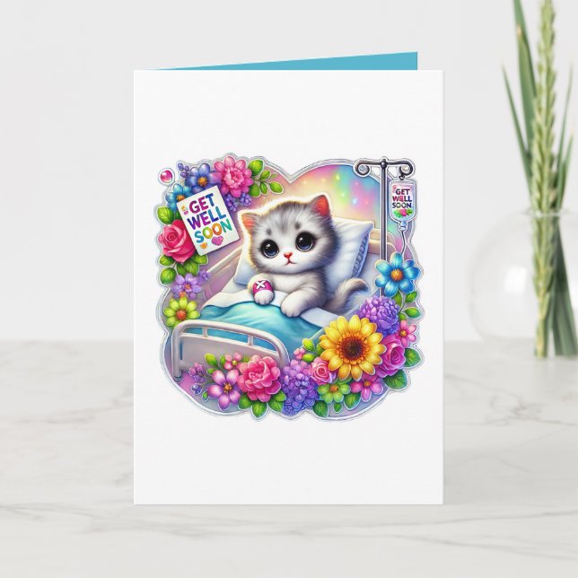 Cartão Cute get well soon kitten add message (Frente)