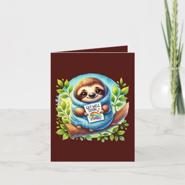Cartão Cute get well soon sloth (Frente)