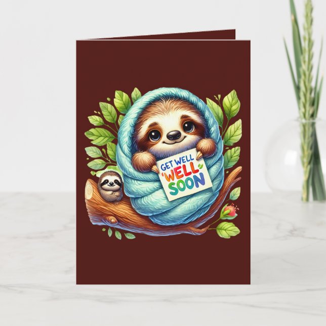 Cartão Cute get well soon sloth  (Frente)