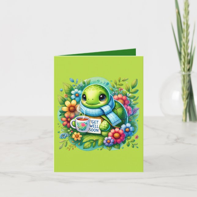 Cartão Cute get well turtle add message (Frente)