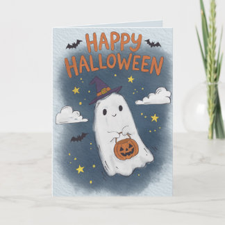 Cartão Cute Ghost Surrounded with Bats