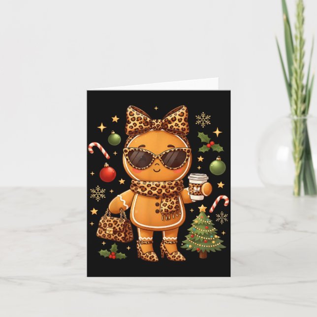 Cartão Cute Gingerbread Leopard Christmas Xmas Girl Women (Frente)