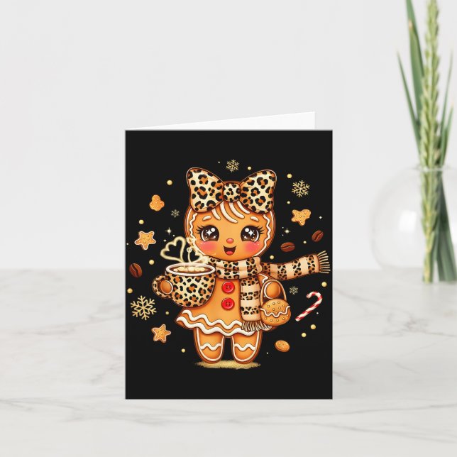 Cartão Cute Gingerbread Leopard Coquette Christmas Xmas W (Frente)