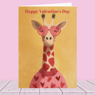 Cartão Cute Giraffe Hearts Pullover Valentine`s Day Card 