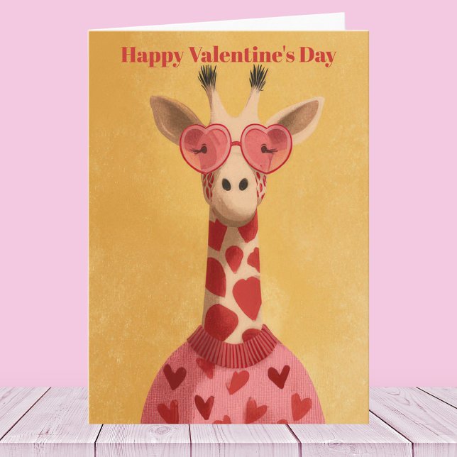 Cartão Cute Giraffe Hearts Pullover Valentine`s Day Card  (Criador carregado)