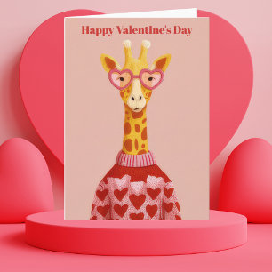 Cartão Cute Giraffe Hearts Pullover Valentine`s Day Card 